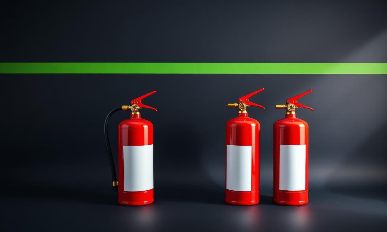 Närbild på etiketten med brandklassmärkning på en pulversläckare