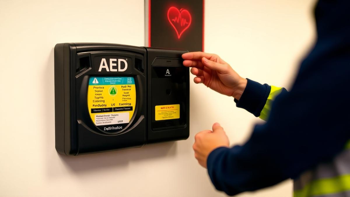 Person använder hjärtstartare med elektroder på en HLR-docka under övning