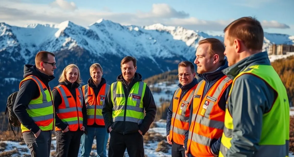 Grupp deltagare på en säkerhetsresa i fjällen kombinerar utbildning och teambuilding
