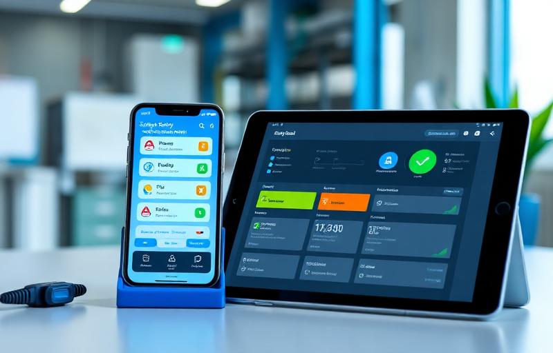 Arbetsledare använder en mobilapp för riskbedömning och skyddsrond på arbetsplatsen